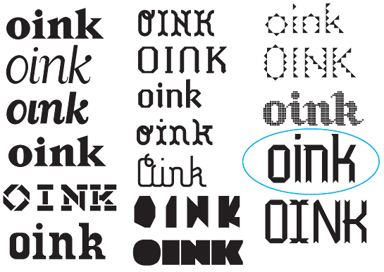 Oink in different fonts