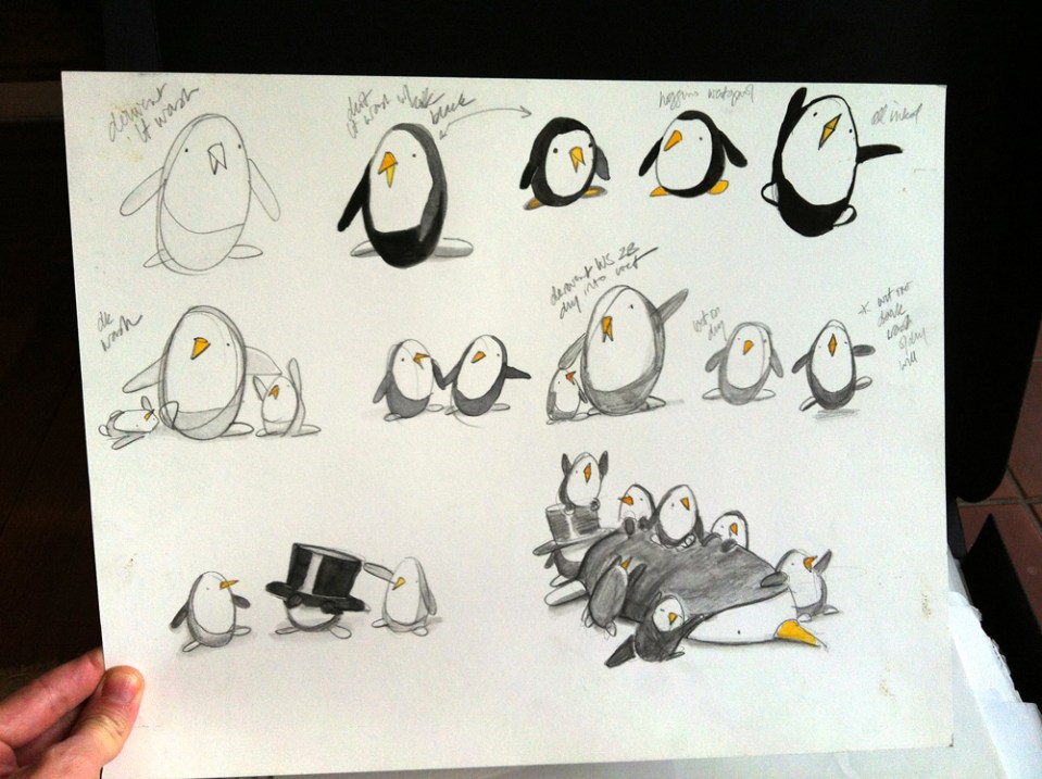 penguins in pencil