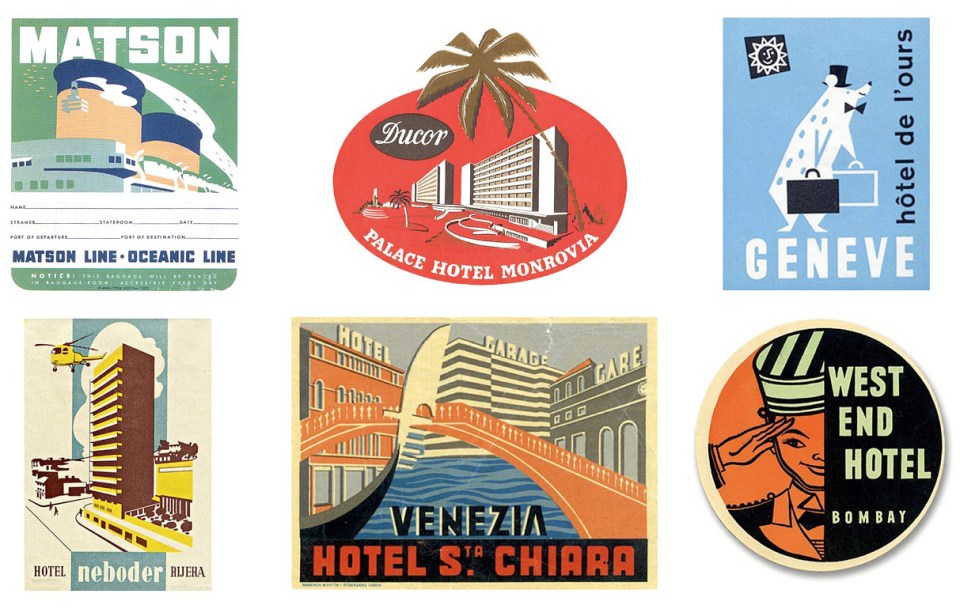 Stephen's biggest single source of inspiration: mid-century luggage labels.