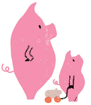 Mama pig and piglet. Only the piglet made the cut.