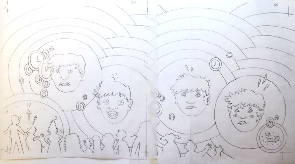 A pencil sketch for on of the spreads in the book...