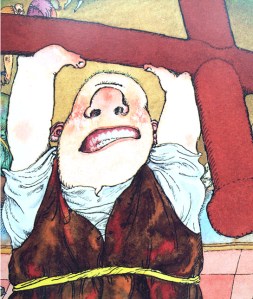 A detail from Awful Ogre Running Wild by ________, illustrated by Paul O. Zelinsky