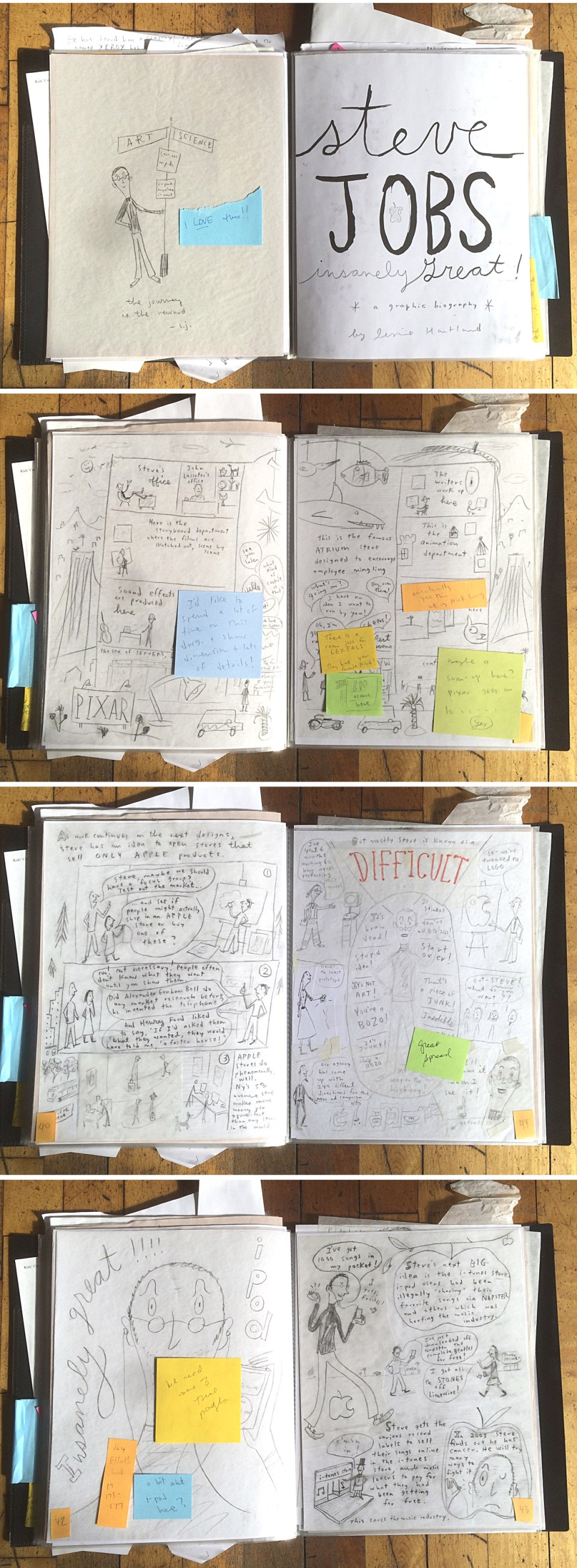 More sketches from Steve Jobs: Insanely Great by Jessie Hartland. (Click to enlarge.)