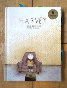 Dasha's copy of Harvey, written by Hervé Bouchard and illustrated by Janice Nadeau. This structure of this book inspired A Year Without Mom.