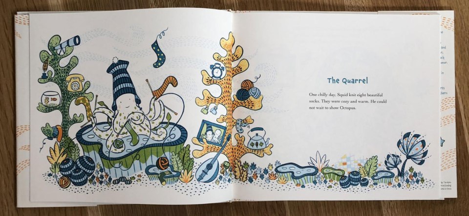 Tao Nyeu final spread with text, Squid and Octopus